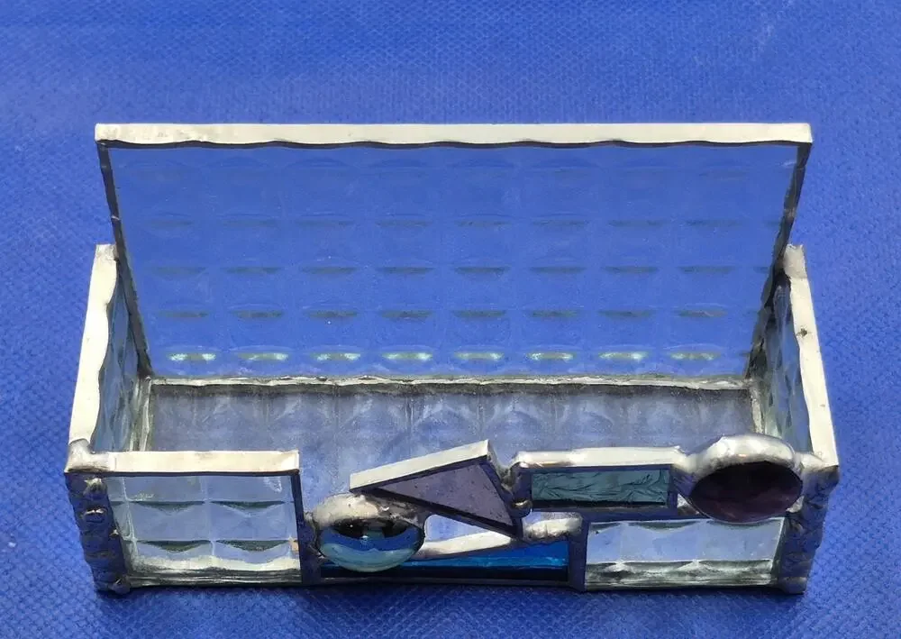 Small Stained Glass Beveled Glass Jewelry Trinket Card Box 4.5x2x3